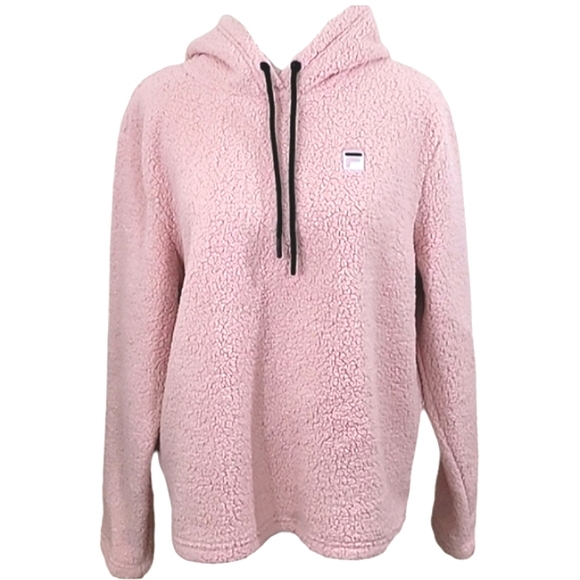 Fila Josephine Hoodie Pink Sherpa Ultra Plush Drawstring Hood Cropped Pullover - Picture 6 of 15